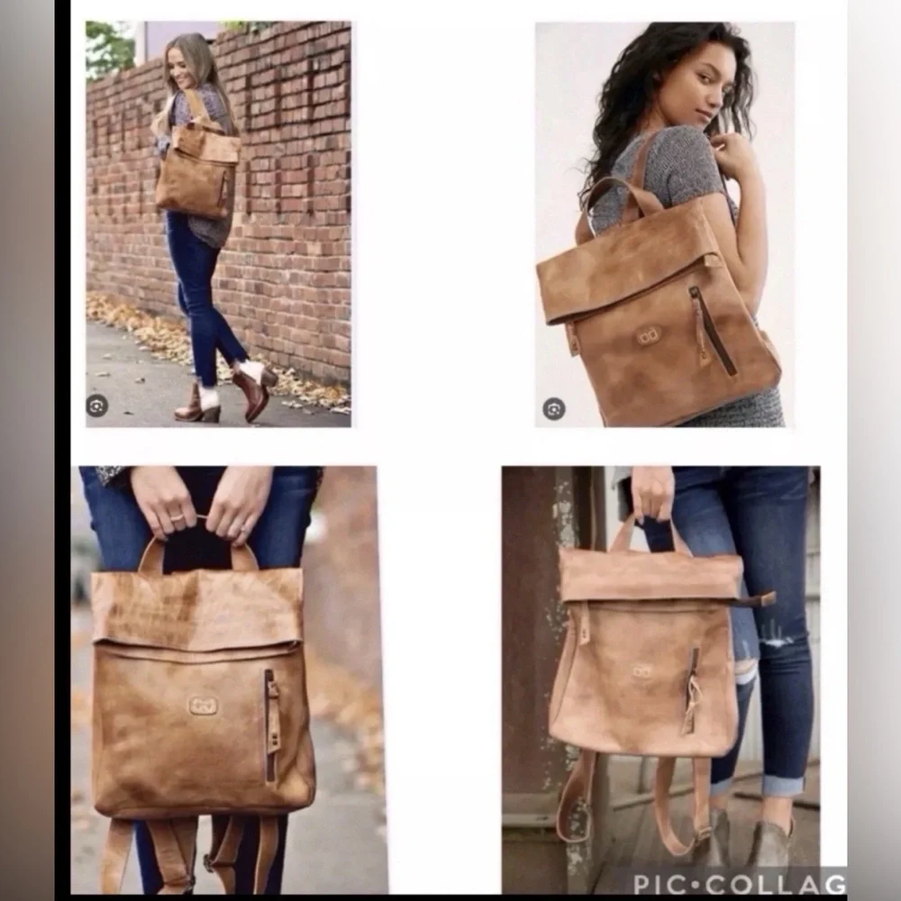 NWT Bed Stu Leather Howie Flapover Leather Backpack Tan Rustic Retail $365 - Picture 13 of 13